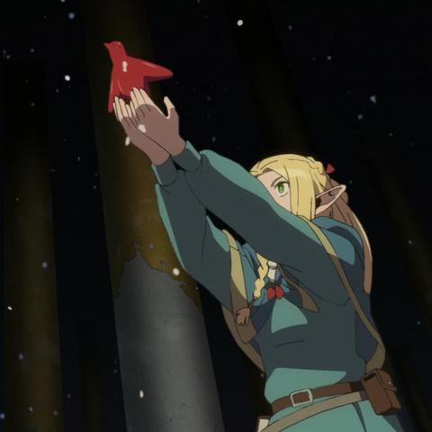 Marcille releases a familiar into the air.