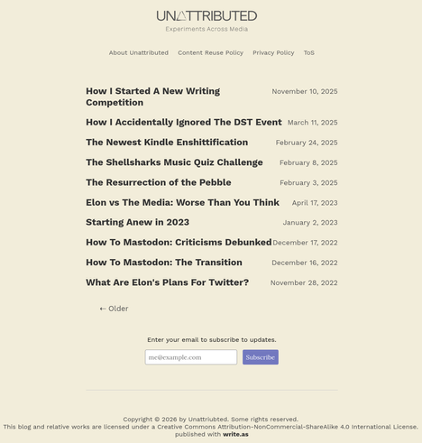 Screenshot of the Unattributed website. You can follow it here: @unattributed@unattributed.cc