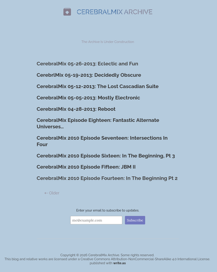 Screenshot of the CerebralMix Archive website. You can follow it here: @unattributed@cerebralmix.cc