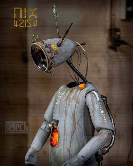 Side image of a small childlike shaped android.