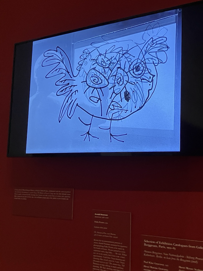 Black and white drawing of a chicken by Picasso
