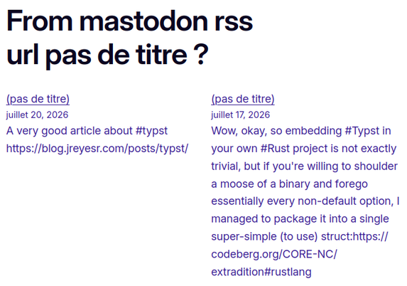 A screenshot from the rss wordpress native bloc with no title issue.