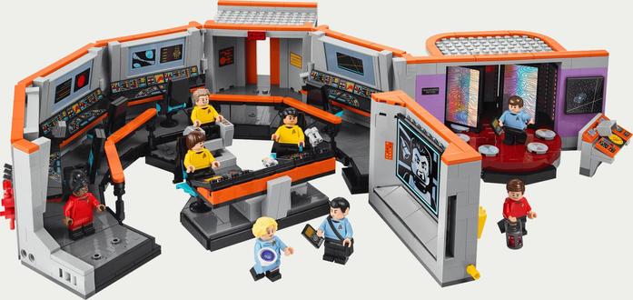 Photo of a Lego set of the Star Trek ToS Enterprise bridge and transporter room.