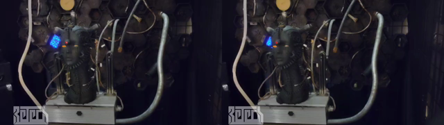 A stereo 3D video showing several scifi / cyberpunk mixed media sculptures.