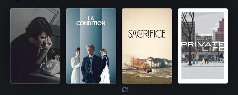 Film posters for: Vive Le Cinema!; La Condition; The Sacrifice; Private Life
