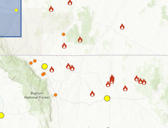A screenshot of the AirNow Fire and Smoke website from the U.S. EPA and Forrest Service showing 15 active fires in our region of Wyoming and Montana.