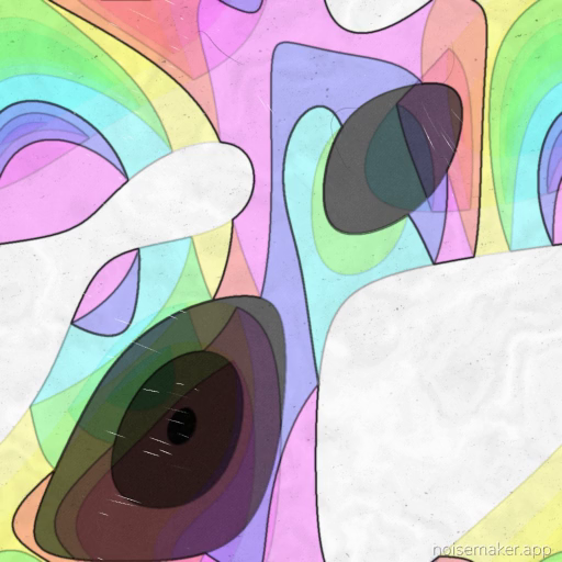 "Shmoo" features layered arcs and amorphous blobs in muted lavender