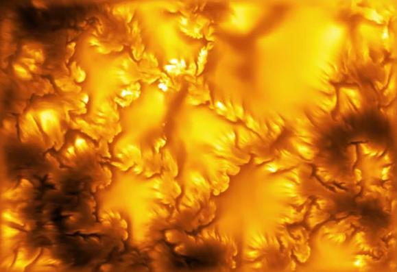 Orange and brown shapes on a yellow-orange background