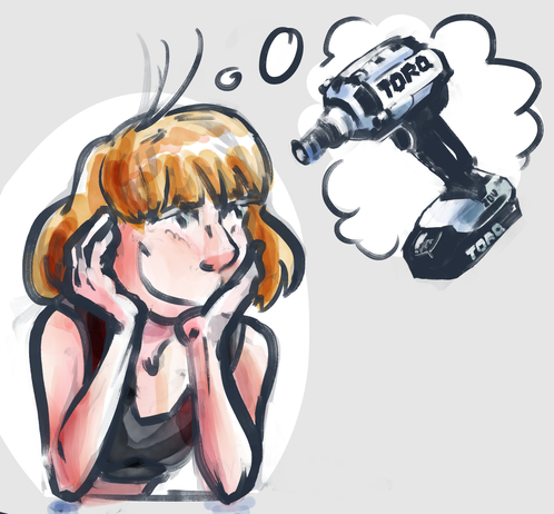 sketches of pauline, car mechanic character