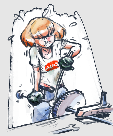 sketches of pauline, car mechanic character