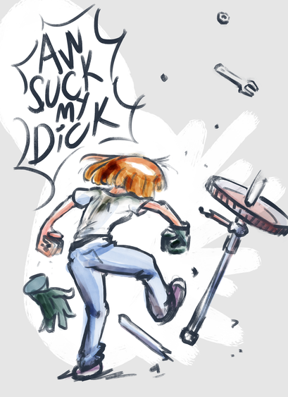 sketches of pauline, car mechanic character