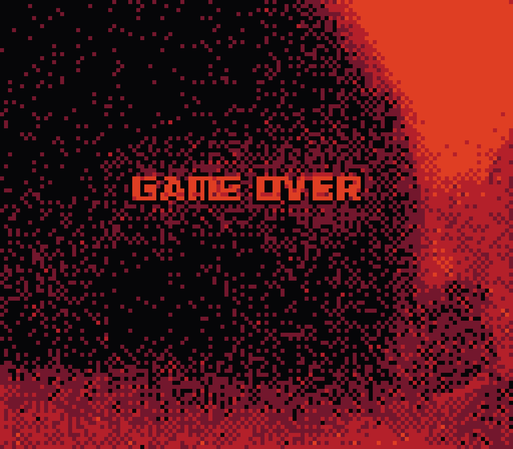low res, pixelated photo of a virtual boy screen, reading "GAME OVER"
