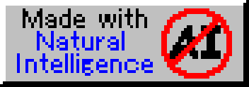 Classic 31×88px HTML button design reading "Made with Natural Intelligence" with an "AI" behind the circle-backslash prohibition sign.