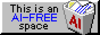 Classic 31×88px HTML button design reading "This is an AI-free space" with a trashbin icon that's labeled "AI"