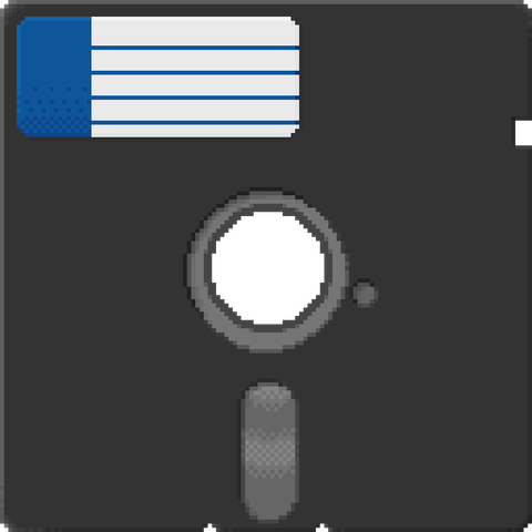 the completed 5.25" floppy disk pixel art at 800% resolution