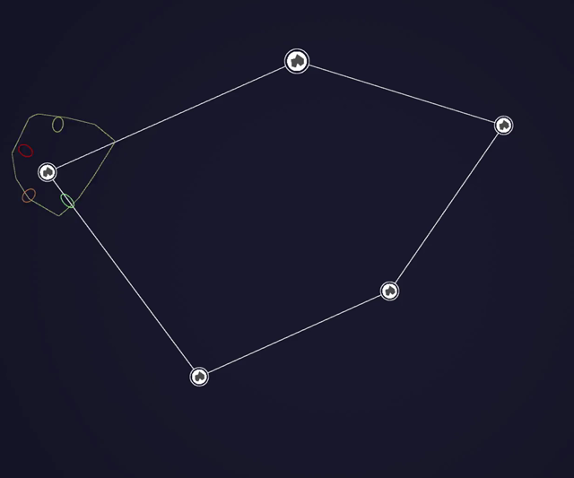 A loop of abstract nodes which a procgen cave generation system walks generating the caves which don't perfectly follow but have the approximate structure & size