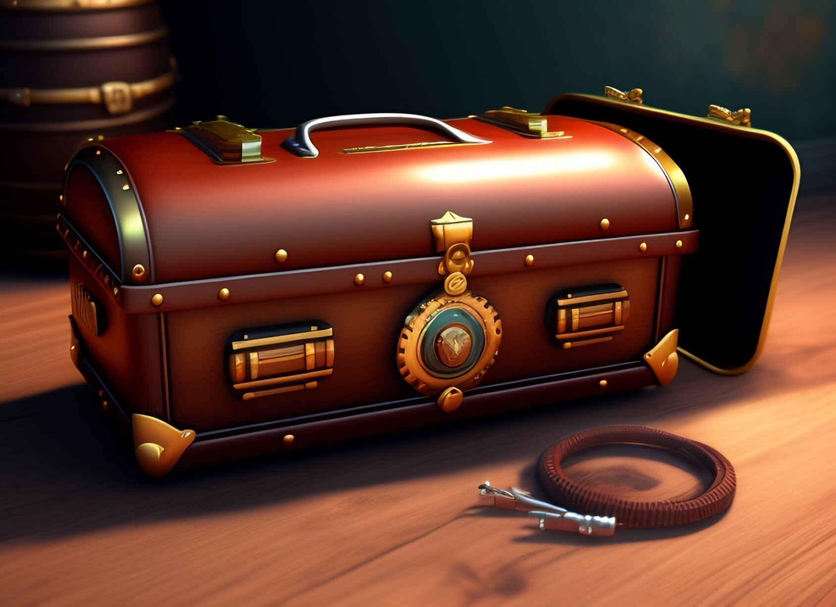 AI generated image created using Lexica and this prompt: “A steampunk tool box in a mysterious setting.”