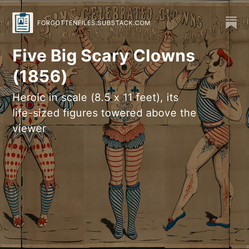 Media asset showing post title and image of brightly colored clowns with scary faces.